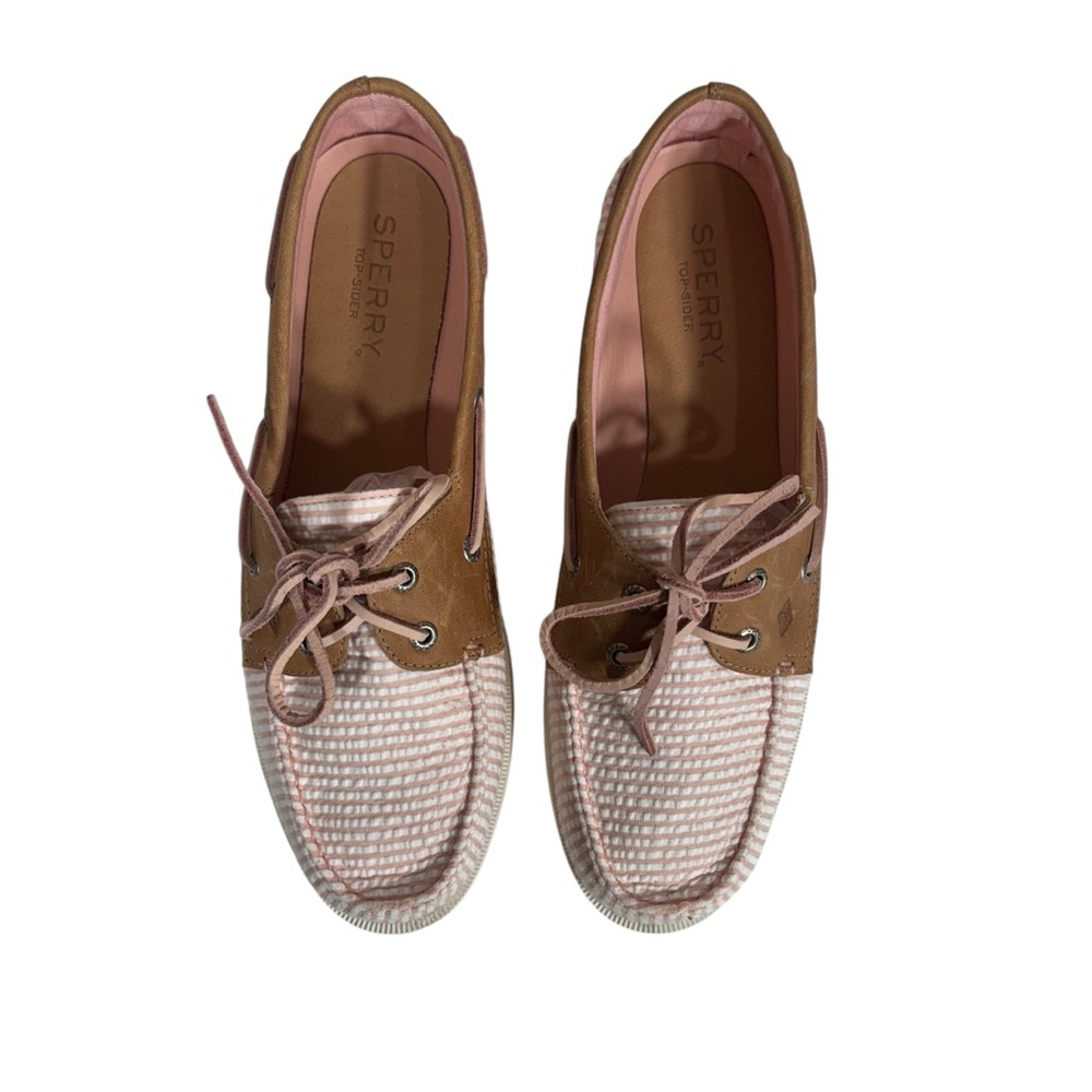 Sperry Top-Sider O 2-Eye Seersucker Print Pink & White Stripe Boat Shoe Size 9 - Picture 6 of 11